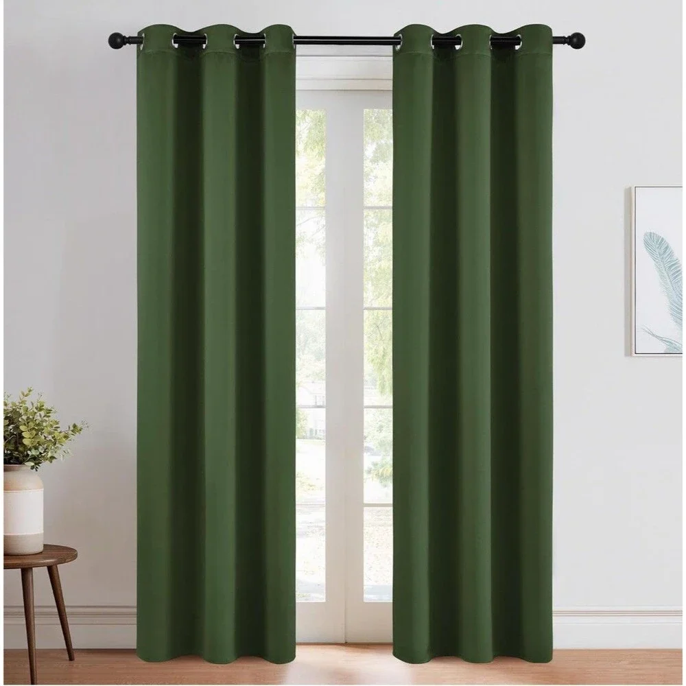 NICETOWN Dark Green Blackout Cafe Satin Curtains For Small Windows, 42